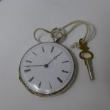 A silver open face pocket watch by Lepine, cylinder bar moment, white enamel dial with Roman