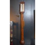 A 19th century mahogany cased stick barometer, silvered dial with adjustable ivory marker, by R.