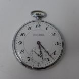 Ulysse Nardin, Locle & Geneve, a stainless steel open face pocket watch, white enamel dial with