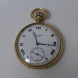 A 9ct yellow gold open face pocket watch, fully jewelled movement, swan neck regulator, white enamel