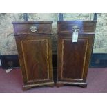 A pair of Regency mahogany side cabinets, with one drawer and one door having boxwood inlay,