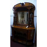 A Victorian mirrored back rosewood sideboard, with marquetry and mother of pearl inlay, two drawers,