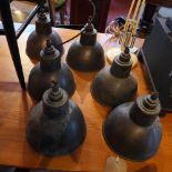 A set of six industrial copper ceiling light shades