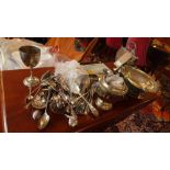 A large collection of silver plated items, to include Harrods cutlery