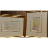 A pair of late 19th century watercolours of Arabian scenery with camels across a desert and
