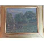 A 20th century oil on board of a landscape, titled 'Bulls Bridge, Hanwell' dated 1935, framed, H.