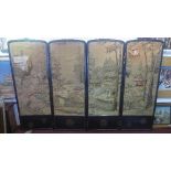 WITHDRAWN- A late 19th Century Japanese embroidered four panel folding room screen, the