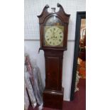 A Georgian mahogany and boxwood inlaid grandfather clock, with broken swan neck pediment and hand