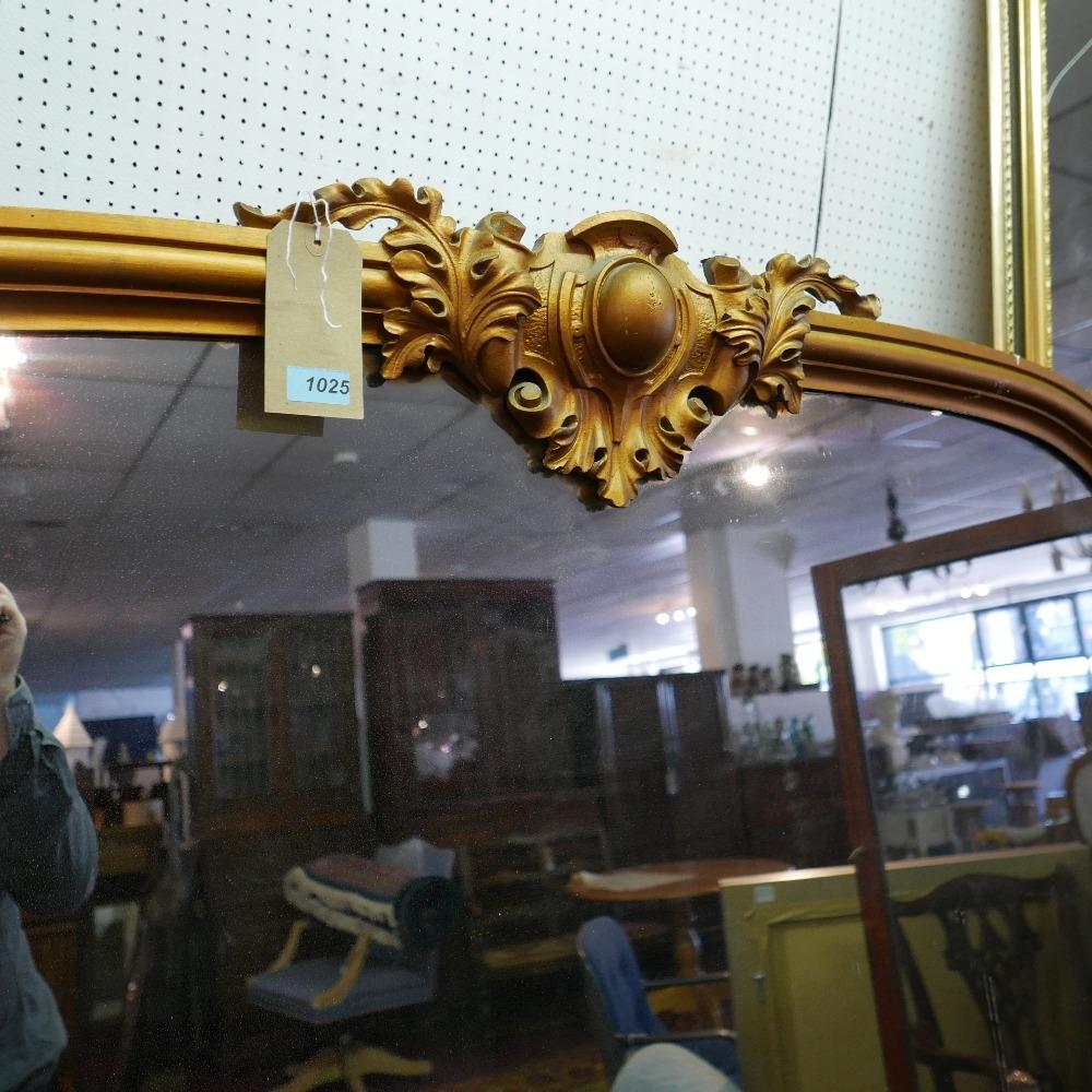 A large Victorian giltwood and gesso overmantel mirror, with a foliate crest surmount, H.175cm W. - Image 2 of 2