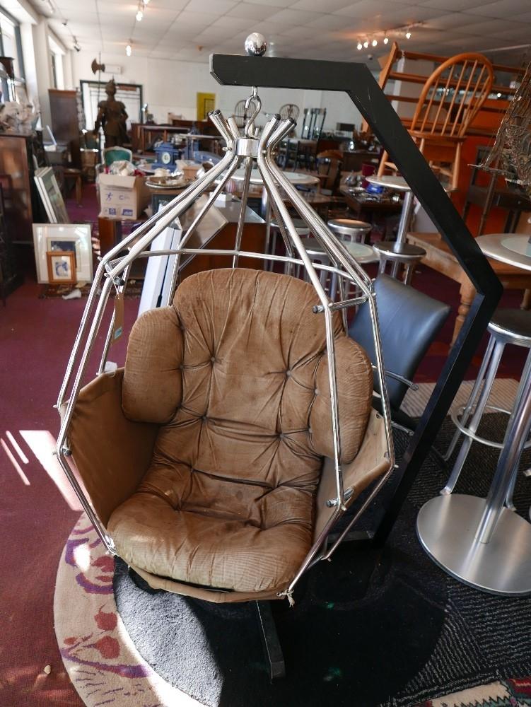 An IB Arberg 'Parrot' chair, the tubular chrome seat with brown corduroy upholstery