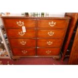 A Georgian style mahogany double chest of eight drawers, raised on bracket feet, H.110 W.130 D.53cm