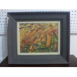 Mid 20th century Continental School, an abstract study, oil on card,signed lower right, signed in
