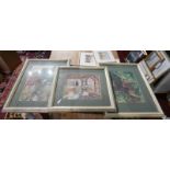A set of three early 20th Century watercolours of rural garden scenes, glazed and framed, largest