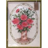 An early 20th Century painting of flowers on silk, framed and glazed, H.68cm W.50cm