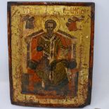 A Greek icon, St Alexander of Constantinople, tempera on wood panel, parcel gilded, 31 x 24.5cm