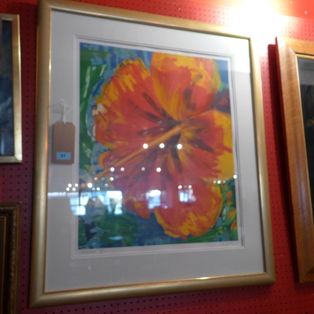 Signature indistinct, A large, contemporary colour print entitled 'Hibiscus XI'. Signed by the