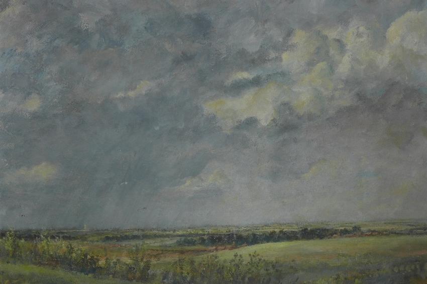 20th century British School, 'Thunder Shoners Beyond, Pirton', oil on board, signed lower right, H. - Image 2 of 2