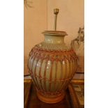 A large Chinese wicker bound celadon vase converted to lamp