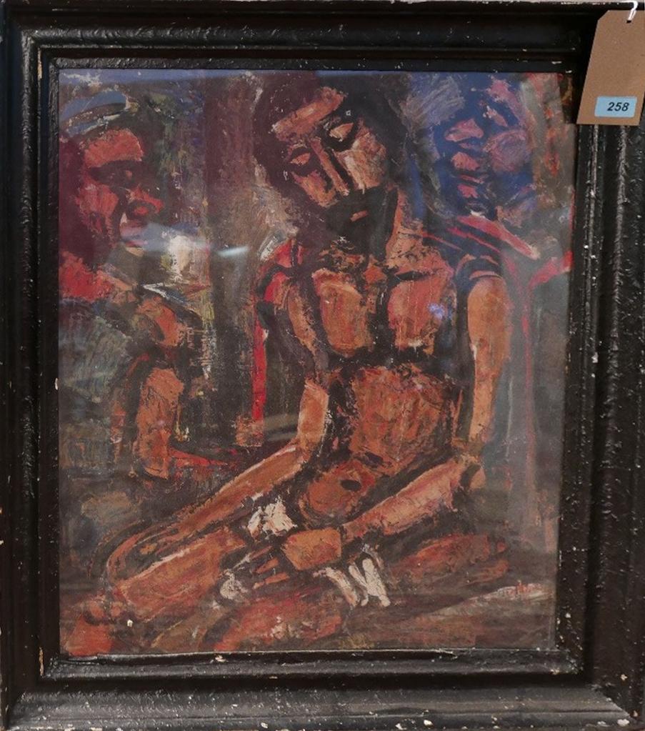 A 20th Century impressionistic painting of a seated nude male figure, in a black frame, H.79cm H. - Image 2 of 2