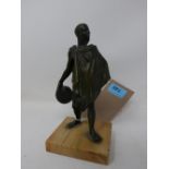 A bronze figure of a Classical youth holding a discus, raised on square marble base, H.18cm