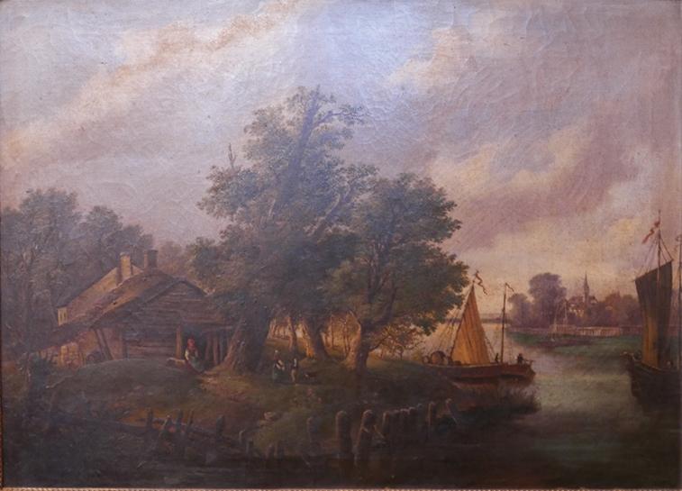 Artist Unknown, A large, 19th century oil on canvas depicting a continental river scene with - Image 2 of 2