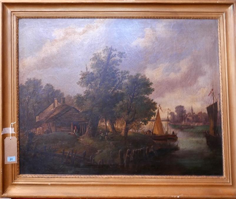 Artist Unknown, A large, 19th century oil on canvas depicting a continental river scene with