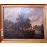 Artist Unknown, A large, 19th century oil on canvas depicting a continental river scene with