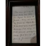 A hand writen letter by Alexandra Dumas,dated 1871, framed and glazed with original stamp and
