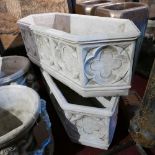 Two reconstituted stone Gothic style troughs, H.72 W.89 D.34cm