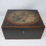 A late 18th Century George III ebony and inlaid box, with an inset oval painted leather panel