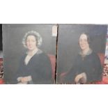Early 20th Century School, a pair of oil on canvas portraits of ladies, unframed, H. W. (2)