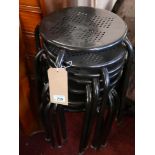 A set of eight contemporary black metal stools with circular pierced tops, H.44cm (8)