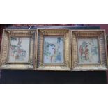 A set of three late 19th/early 20th century Chinese watercolours in gilt frames