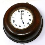 A GWR oak cased 'pork pie' signal box clock, 3.5" white enamel dial with Roman numerals, blued steel