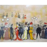 Early 20th century French School, 'The Social', ink drawing with gouache on paper, H.53cm W.70cm