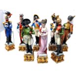 A set of eight Capo Di Monte figures, one damaged and one restored