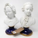 A pair of French bisque porcelain busts, H.30cm