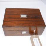 A Victorian rosewood box, with mother of pearl inlay, H.10 W.25 D.17cm