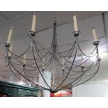 A large contemporary ten branched brushed metal chandelier, H.90cm