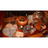 A large collection of treen items to include bowls, boxes, goblets, trays etc