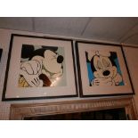 A set of two framed and glazed prints of Micky and Minnie Mouse, H.69cm W.69cm (2)