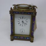 A 20th century brass and cloisonne repeating carriage clock