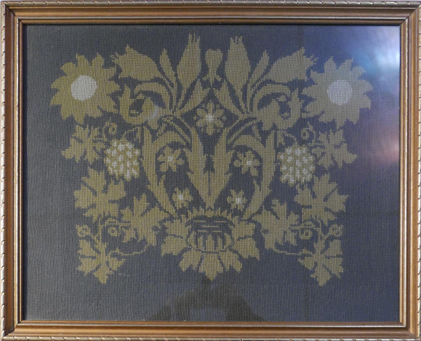 A framed needlepoint, in the William Morris manner, H.53cm W.67cm