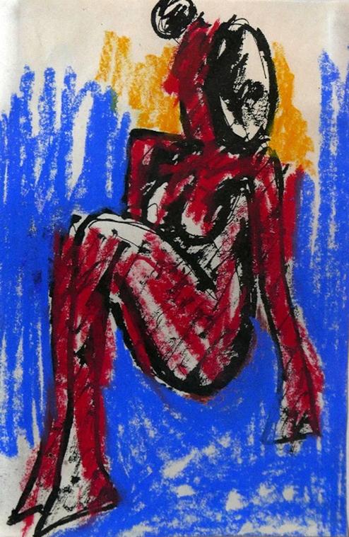 Josef Herman, R.A. (1911-2000), pen, ink and pastel sketch of a nude female, unsigned, with
