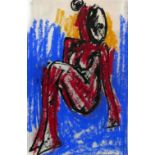 Josef Herman, R.A. (1911-2000), pen, ink and pastel sketch of a nude female, unsigned, with