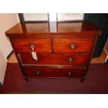 A 19th century mahogany chest of two short over three long drawers, raised on cabriole legs, H.90