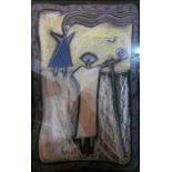 Jorgen Teit (20th century Danish School), Surrealist figural drawing, pastel, signed lower right,