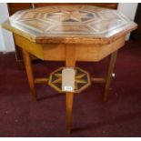 An early 20th Century Continental walnut and parquetry inlaid octagonal occasional table with