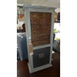 An industrial style painted fitted cabinet with glazed door, H.72cm