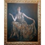 Gill Andrae-Reid, large oil on canvas depicting a lady, H.136x106cm